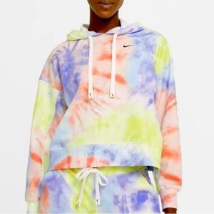 Nike Women’s Tie-Dye Crop Hoodie Pullover Sweatshirt Multicolor Pastel Logo Sz S